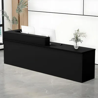 Productafbeelding van Receptiebalie met bovenblad, 200x60x100 cm, zwart, geschikt voor kantoor, salon of boetiek