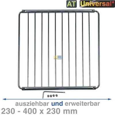 Produktbild von Rost Grillrost Backofenrost Ofenrost Backrost Gitter Gitterrost Grillgitter 230-400x230mm ausziehbar UND erweiterbar durch 4 cm Zusatzgitter verchromt Backofen Herd Ofen Universal