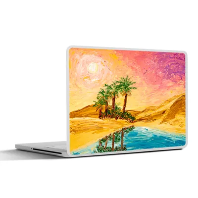 Produktbild von MuchoWow® Laptop Aufkleber Sticker Cover Gemälde - Öl - Palme - Natur - Wasser 31x22.5 cm - Laptop-Deko