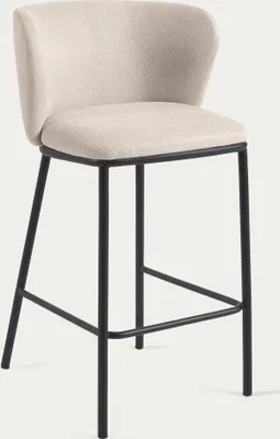 Produktbild von 2er Set Ciselia Hocker aus beiger Chenille mit Stahlbeinen in Schwarz