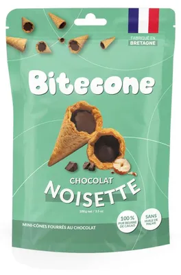 Produktbild von Bitecone Mini-Waffeln mit Haselnuss- und Milchschokoladenfüllung, 100 g