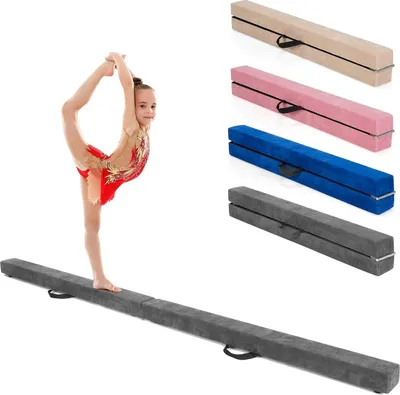 Produktbild von COSTWAY 210 cm Schwebebalken, Gymnastikbalken klappbar, Balance Beam bis 70 kg belastbar, tragbarer Balken mit Tragegriffen, Gymnastik Balance Balken für Zuhause Turnen Grau