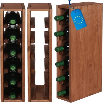 Produktbild von Flaschenregal, Weinregal Massivholz für 6 Flaschen, Weinschrank, Modulares Weinständer, Getränkeregal, Weinflaschenhalter, Kellerregal, Flaschenständer, Stapelbar, 60x12x30 cm, Braun