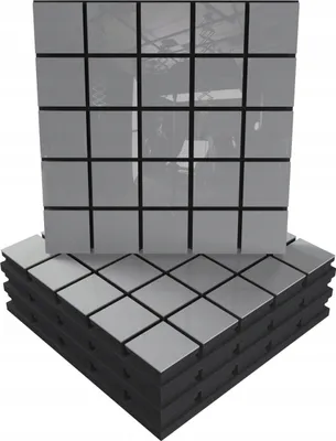 Produktbild von 4 Stück AKUSTIK-WANDPANEELE mit Montageset | "GRID" 50x50x5cm | Absorption und Diffusion | Farbe: Weiß glänzender Kunststoff