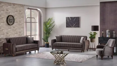 Produktbild von Moderne Sofagarnitur 3tlg Design Textil Braun Design 3+3+1 Wohnzimmer