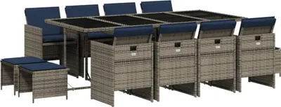 Immagine prodotto di Set da pranzo da giardino da 13 pz con Cuscini in Polyrattan Grigio