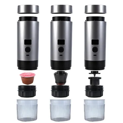 Produktbild von CkeyiN Tragbare 3-in-1-Espressomaschine mit Warmhaltefunktion und Digitalanzeige, 60-ml-Wassertank, Schwarz