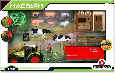 Produktbild von Kinder Spielzeug Farm Set Bauernhof Tierstall Claas Trecker Traktor Anhänger Tiere Zaun