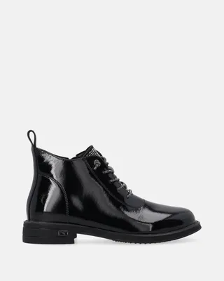 Produktbild von VENEZIA Damen Stiefeletten Ankle Boots Winterstiefel - Damen-Ankle-Boots aus mit glänzender Applikation und Schnürung aus Echtleder Schwarz Größe 36