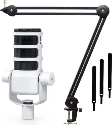 Produktbild von Rode Podmic Podcast-Mikrofon Weiss mit Gelenkarm