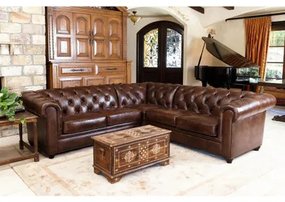 Image de Canapé d'angle Chesterfield Canapé en cuir rembourré Canapé d'angle Garniture Design #333