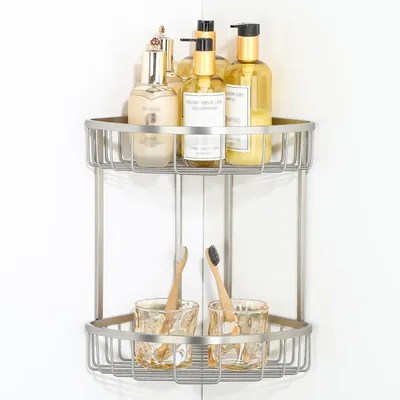 Image de Étagère d'angle pour douche, en acier inoxydable brossé, 320 mm, 2 niveaux