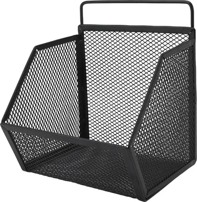 Obrázek produktu pro Závěsný drátěný koš 13,2 x 10 x 15 cm Lepicí kovový malý drátěný úložný koš do kuchyně, koupelny, ložnice, černý