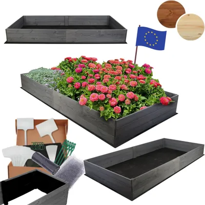 Produktbild von MODO24 Hochbeet Holz, Pflanzkasten, Massivholz, Kiefer, Kräuterbeet, Blumenkasten, Garten, Terrasse, 27x237x117 cm, Grau, ZP06