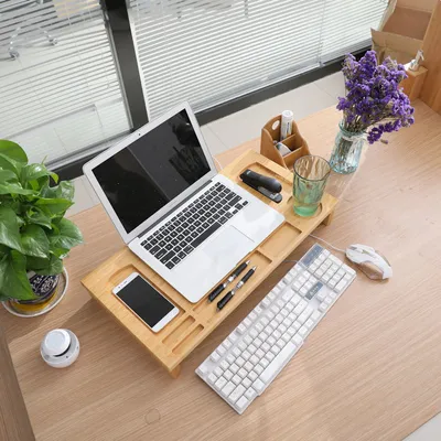 Produktbild von Decopatent® Monitor - Laptop-Bildschirm-Erhöhung & Schreibtisch-Organizer - Monitorständer - Bambusholz - Monitor-Erhöhungsständer
