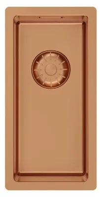 Zdjęcie produktu dla Pure.Sink Comfort: Małe zlewozmywaki z powłoką PVD w kolorze różowego miedzi, wymiary 18 x 40 cm, do montażu pod blatem, do zabudowy w meblu lub jako zlewozmywak nablatowy, model PCM1840-62