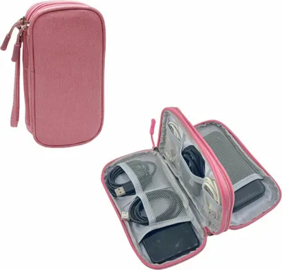 Produktbild von OKWISH Elektronische Tasche Organizer Kabeltasche Universal Reisekabel , Elektronik Zubehör Handyladekabel, Kordel, Reißverschluss Rosa