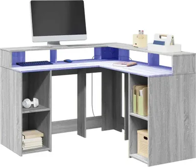 Image de Maison Exclusive - Bureau et lumières LED sonoma gris 130x130x91cm bois ingénierie