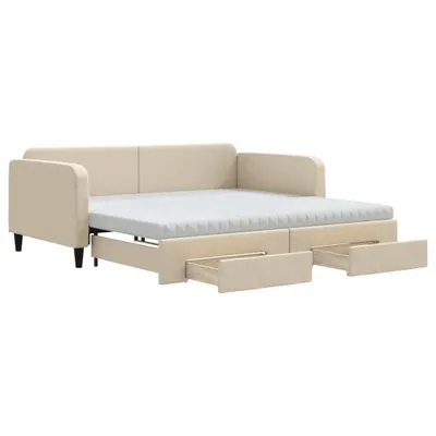 Zdjęcie produktu dla vidaXL Łóżko dzienne rozkładane z szufladami kremowe 100x200 cm tkanina