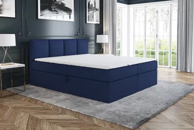 Produktbild von Boxspringbett RAFI 200x200 mit 2 Bettkästen, Bonell-Matratze und Topper. Farbe: Blau.