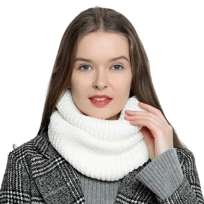 Produktbild von Warmer und weicher Damen Winter Schlauchschal Rundschal Strickmuster weiß 2