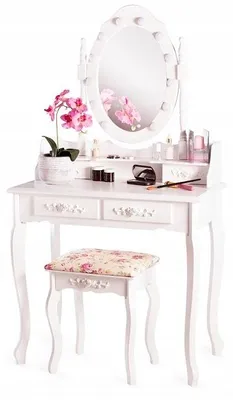 Image de Ekspand | Coiffeuse Tl11 - Blanche - 12 LED - Miroir inclinable - 3 tiroirs