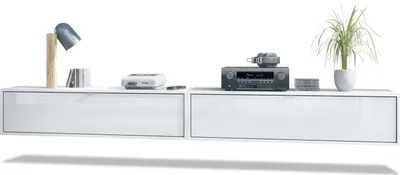 Produktbild von Vladon 2er-Set TV Board Lana 120,  Germany, Lowboards je 120 x 29 x 37 cm mit viel Stauraum, Korpus in Weiß matt, Fronten in Weiß Hochglanz | Große Farbauswahl