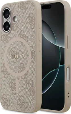 A phone case with a Guess logo and pattern is shown next to a phone.