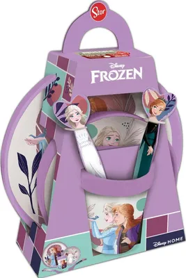 Immagine prodotto di Tataway Disney 5 pezzi set di stoviglie in plastica bianca e viola "La Regina dei Ghiacci" di Elsa, Anna e Olaf, piatto, bicchiere, posate