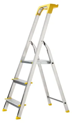 Produktbild von Haushaltsleiter aus Aluminium mit gelbem Regal, 3 Stufen