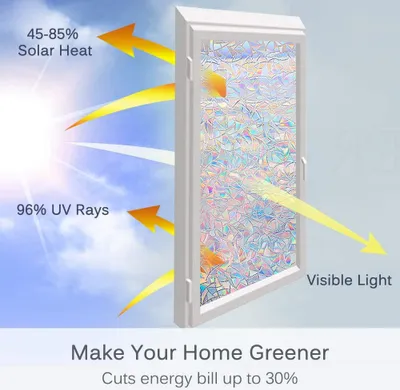 Produktbild von Sichtschutzfolie für Fenster, Regenbogen-Fensteraufkleber, 3D-Dekorfolie für Fenster, Fensteraufkleber in Buntglasoptik, statisch haftende Fensteraufkleber (ohne Klebstoff)