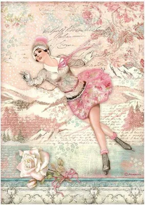 Produktbild von STAMPERIA A4 Reispapier Decoupage Bastelpapier, Sweet Winter auf Schlittschuhen