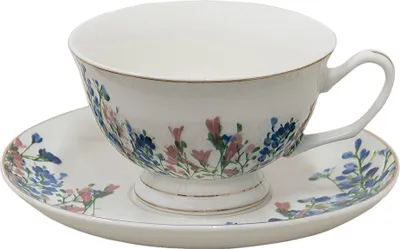Produktbild von Clayre & Eef Tasse mit Untertasse 250 ml Blau Weiß Porzellan Blumen