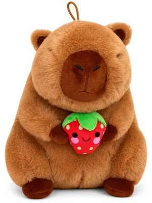 Produktbild von Capybara Kuscheltier 20 cm mit Frucht Erdbeer Anhänger weich Plüschtier Kinder Figur Geschenk