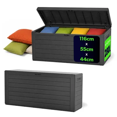 Obrázek produktu pro Zahradní box KADAX "Grewena", plastový úložný box, zahradní truhla, zahradní box, antracit, 280L, 116 cm