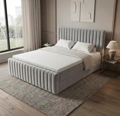 Produktbild von Boxspringbett MONACO II 140 cm x 200 cm AMOR VELVET 18 Grau Bett mit zwei Bettkästen und H3 Matratze,Komplett-Set mit Matratze und Topper