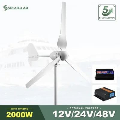 Immagine prodotto di Generatore eolico da 2000W, 12V, 24V, 48V - Turbina eolica orizzontale con alloggiamento in alluminio