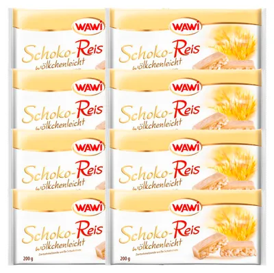 Produktbild von WAWI Schoko Reis Tafel in weißer Schokolade 200gramm 8er Pack