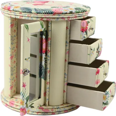 Produktbild von Schmuckkästchen Drehbar mit Spiegel - Schmuckorganizer 4 Fächer - Elegante Aufbewahrung