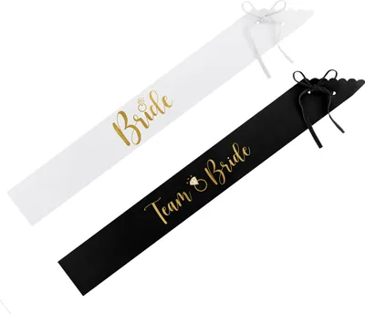 Produktbild von Schärpe für JGA Bride / Team Bride 6er Set Schwarz / Weiß / Gold