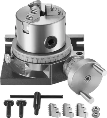Obrázok produktu pre Frézovací otočný stôl, 4''/100 mm, horizontálny vertikálny model - Presný frézovací otočný stôl s 3,1''/80 mm 3-čelisťovým skľučovadlom - Matice M10 s T-skrutkou - Nástroje na indexovanie frézovacej techniky