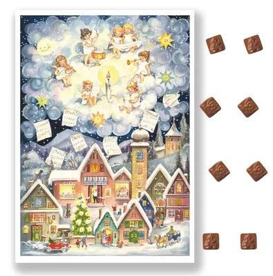Produktbild von Adventskalender mit Schokolade – Nostalgisches Engel-Motiv, zum Aufstellen & Aufhängen (75 g)