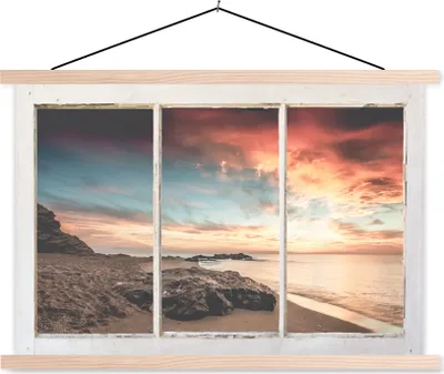 Produktbild von MuchoWow® Textilposter Aussicht - Strand - Meer 60x40 cm mit holzfarbenen Rahmen - Bilder
