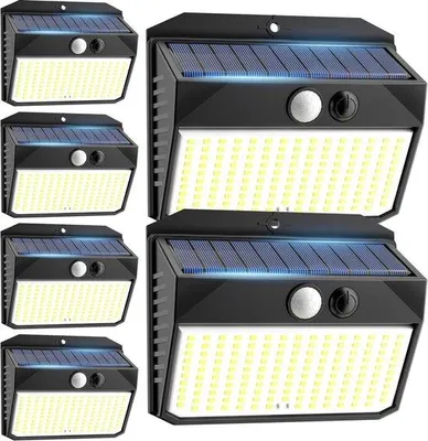 Image de Lot de lampes solaires - 6 lampes solaires d'extérieur - 150 LED - Lampe à énergie solaire - 3 modes - IP65 - pour le jardin, les escaliers, le garage et l'éclairage extérieur