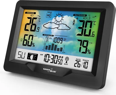 Immagine prodotto di Stazione meteo radio GreenBlue, a colori, con DCF, fasi lunari, barometro, calendario, alimentatore, GB540N