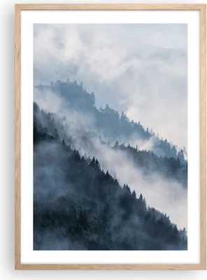 Produktbild von Gerahmtes Poster - Rahmen in heller Eiche - Berge Nebel Bäume - 50x70 cm - Wand Bild - Wanddeko - Wandbilder - Kunstposter - Wandposter - Bilderrahmen - Bilder - Kunstdruck - P2NPA50x70-4429