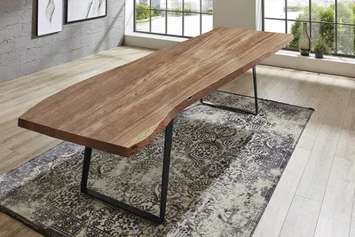 Produktbild von Esstisch Baumkante massiv Akazie natur 280 x 100 schwarz Halmstad