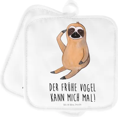 Produktbild von Mr. & Mrs. Panda Topflappen Faultier Vogel - Weiß - Geschenk, Set, Topfuntersetzer, Spinner, Faultiere, Morgenmuffel, topfhalter, Kochlappen, Ofenlappen