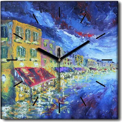 Produktbild von Coloray Uhr auf Leinwand 30x30 cm Wand Uhr Dekoration Wohnzimmer Segeltuch schwarze Hände -Landschaftsstadt Nacht
