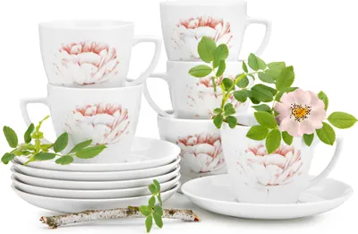 Obrázek produktu pro Sada hrnků Konsimo 6 ks, vhodná do mikrovlnné trouby a myčky na nádobí (12 ks) "BOSS", bílá, porcelán, elegantní, 17,5 cm | 350 ml